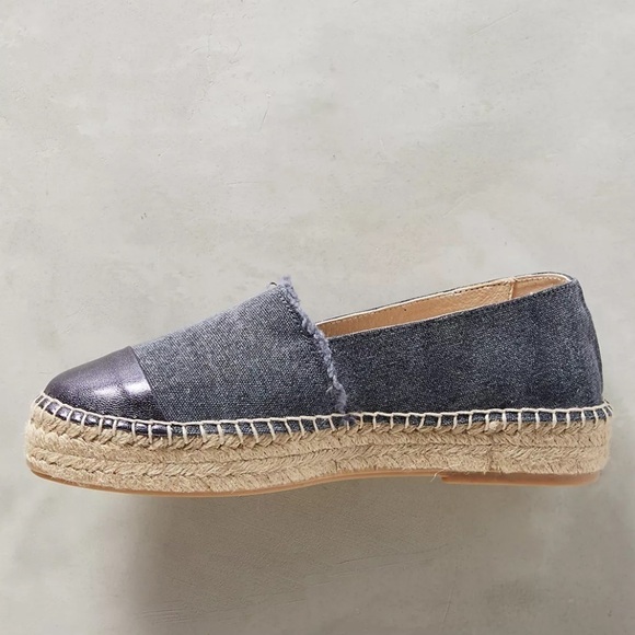 Anthropologie Mint & Rose Amalfi Espadrilles Navy Blue Metallic Cap Toe Size 8 - Picture 7 of 16